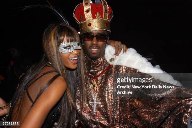 Naomi Campbell gets together with Sean Combs at her Dolce & Gabbana Haunted House Halloween Party at Cipriani's 42nd St.