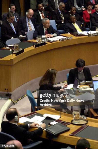 Secretary of State Colin Powell addresses the United Nations Security Council. Wielding dramatic satellite photos and intelligence intercepts, he...