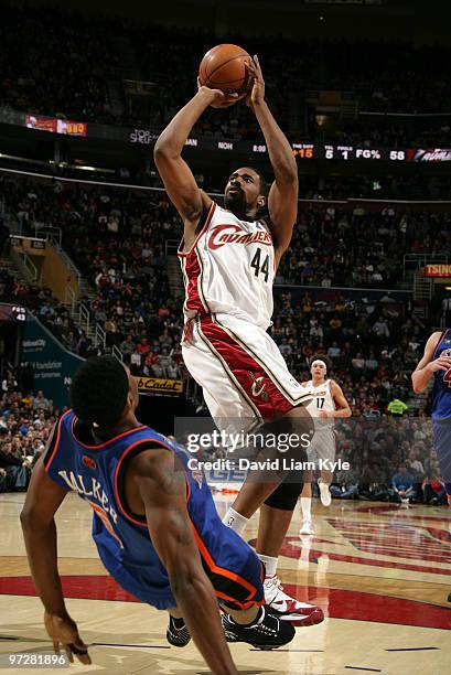 Leon Powe of the Cleveland Cavaliers picks up the charging foul against Bill Walker of the New York Knicks on March 1, 2010 at The Quicken Loans...