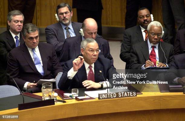 Secretary of State Colin Powell addresses the United Nations Security Council. Wielding dramatic satellite photos and intelligence intercepts, he...