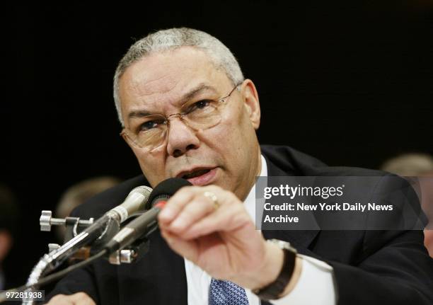 Secretary of State Colin Powell gives testimony before the Senate Judiciary Committee.