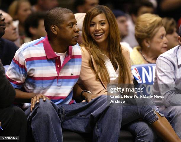 Playoffs- Round 2, New Jersey Nets vs. Miami Heat at Continental Airlines Arena. First half, Jay-Z and Beyonce.