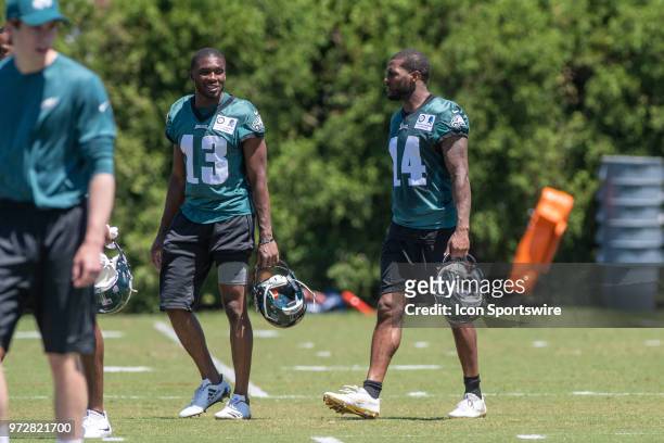 Philadelphia Eagles wide receivers Nelson Agholor and Mike Wallace during Eagles Minicamp Camp on June 12 at the NovaCare Complex in Philadelphia, PA.