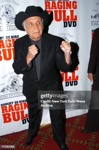 Former boxing champ Jake LaMotta is at the Ziegfeld Theater for a special screening to celebrate the 25th anniversary of "Raging Bull," the 1980...