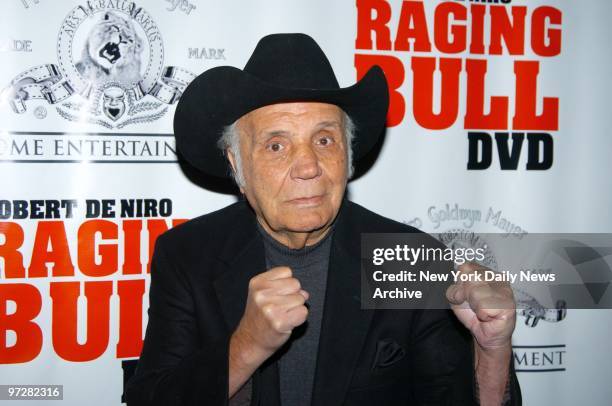 Former boxing champ Jake LaMotta is at the Ziegfeld Theater for a special screening to celebrate the 25th anniversary of "Raging Bull," the 1980...