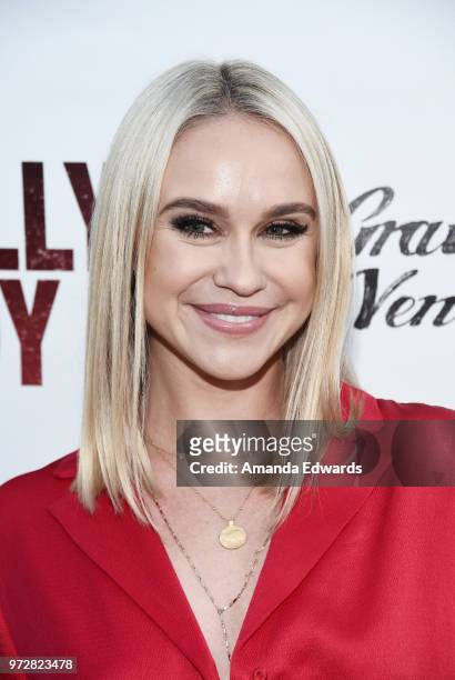 Actress Becca Tobin arrives at the Los Angeles premiere of "Billy Boy" at the Laemmle Music Hall on June 12, 2018 in Beverly Hills, California.