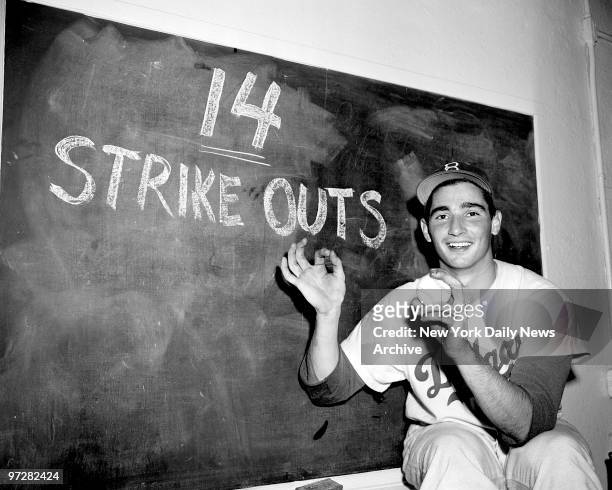 Brooklyn Dodgers pitcher Sandy Koufax 14 strikeouts was high for the season.
