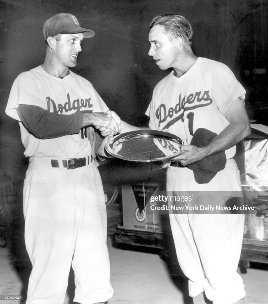 Brooklyn Dodgers' player representative Carl Erskine (left)
