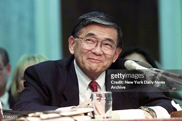 Former Commerce Secretary Norman Mineta testifies at Senate hearing on his confirmation as transportation secretary in the new administration.
