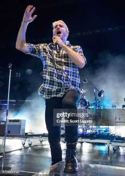 Nicholas William Petricca of Walk The Moon performs at DTE Energy Music Theater on June 12, 2018 in Clarkston, Michigan.
