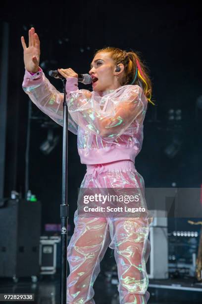 Mandy Lee of Misterwives performs at DTE Energy Music Theater on June 12, 2018 in Clarkston, Michigan.