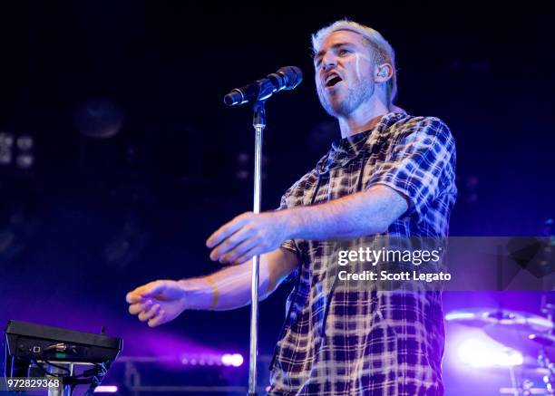 Nicholas William Petricca of Walk The Moon performs at DTE Energy Music Theater on June 12, 2018 in Clarkston, Michigan.