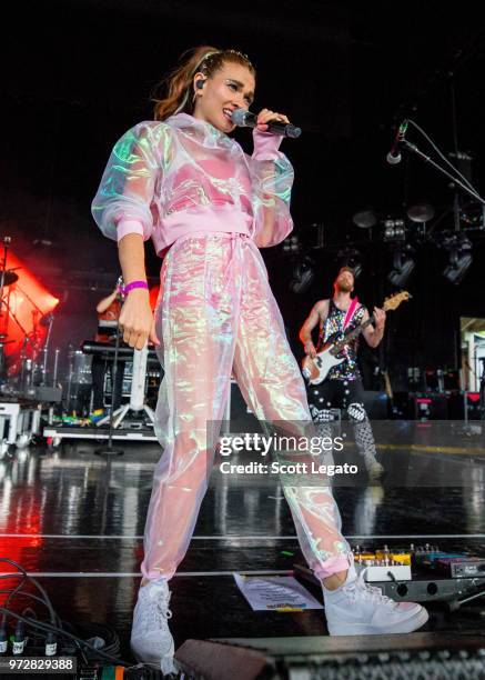 Mandy Lee of Misterwives performs at DTE Energy Music Theater on June 12, 2018 in Clarkston, Michigan.