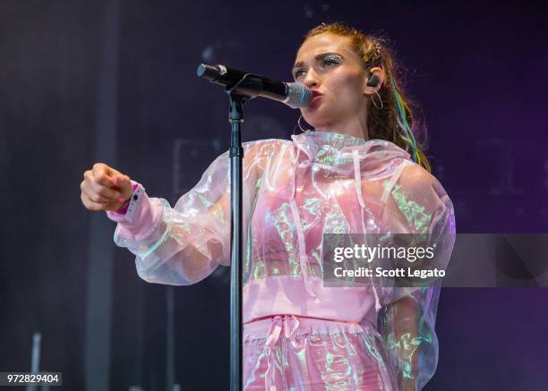 Mandy Lee of Misterwives performs at DTE Energy Music Theater on June 12, 2018 in Clarkston, Michigan.