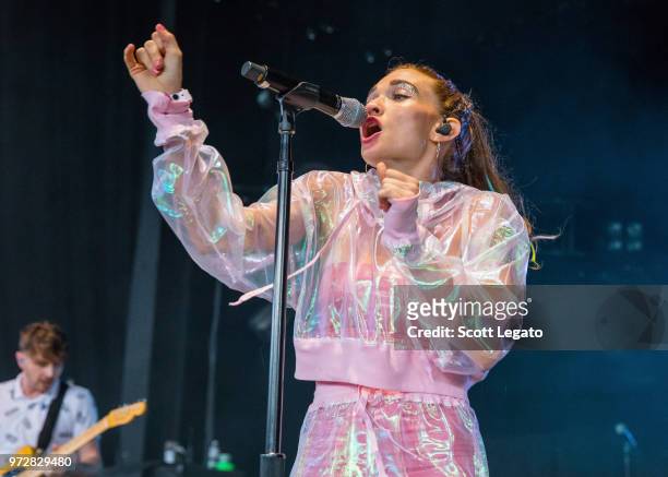 Mandy Lee of Misterwives performs at DTE Energy Music Theater on June 12, 2018 in Clarkston, Michigan.
