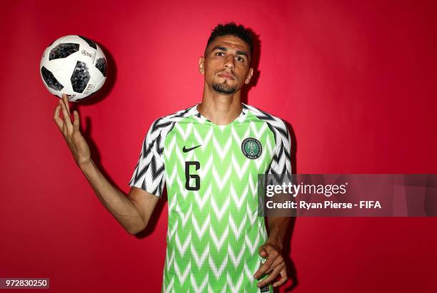 Leon Balogun of Nigeria poses during the official FIFA World Cup 2018 portrait session on June 12, 2018 in Yessentuki, Russia.