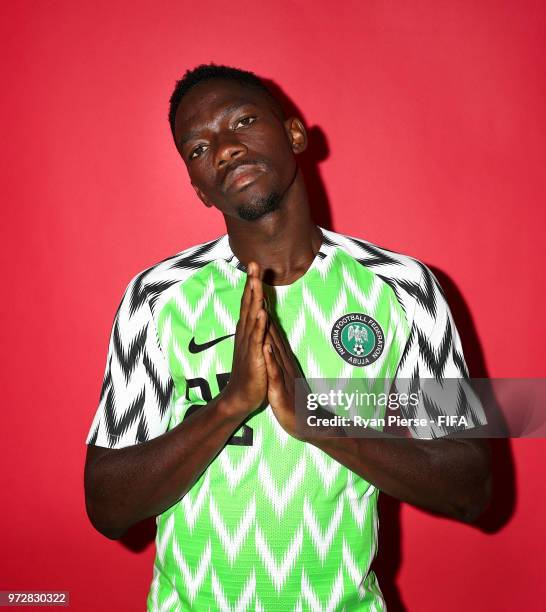 Kenneth Omeruo of Nigeria poses during the official FIFA World Cup 2018 portrait session on June 12, 2018 in Yessentuki, Russia.