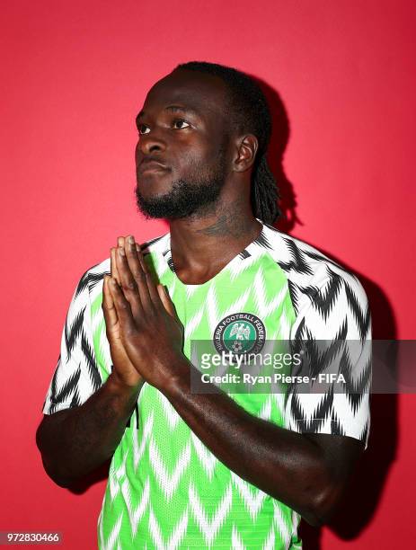 Victor Moses of Nigeria poses during the official FIFA World Cup 2018 portrait session on June 12, 2018 in Yessentuki, Russia.