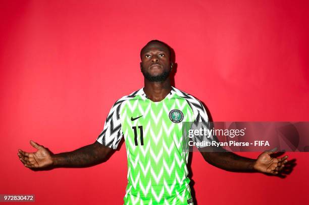 Victor Moses of Nigeria poses during the official FIFA World Cup 2018 portrait session on June 12, 2018 in Yessentuki, Russia.