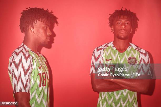 Alex Iwobi of Nigeria poses during the official FIFA World Cup 2018 portrait session at on June 12, 2018 in Yessentuki, Russia.
