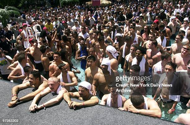 Jammed in like subway riders on a steamy day, a crowd of New Yorkers is on the way to entering the Guinness Book of World Records for taking a dip in...