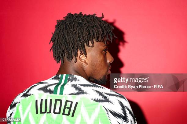 Alex Iwobi of Nigeria poses during the official FIFA World Cup 2018 portrait session on June 12, 2018 in Yessentuki, Russia.