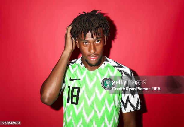 Alex Iwobi of Nigeria poses during the official FIFA World Cup 2018 portrait session on June 12, 2018 in Yessentuki, Russia.