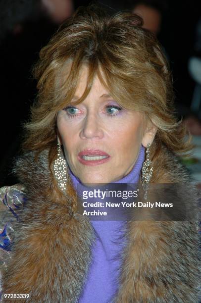 Jane Fonda arrives at an opening-night party for Eve Ensler's one-woman show, "The Good Body," at Guastavino's on E. 59th St.