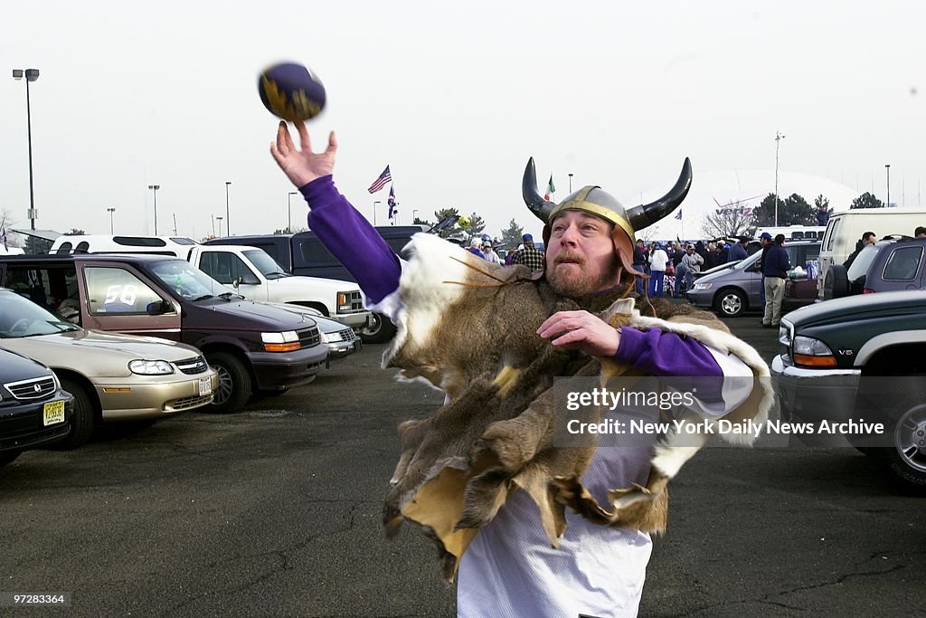 Bruce Bart of Waterbury, Conn., is a happy Viking in parking