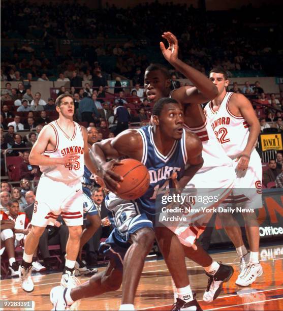 Nate James of the Duke Blue Devils, looks for an open shot against the Stanford Cardinals in the Coaches vs. Cancer Tournament at Madison Square...