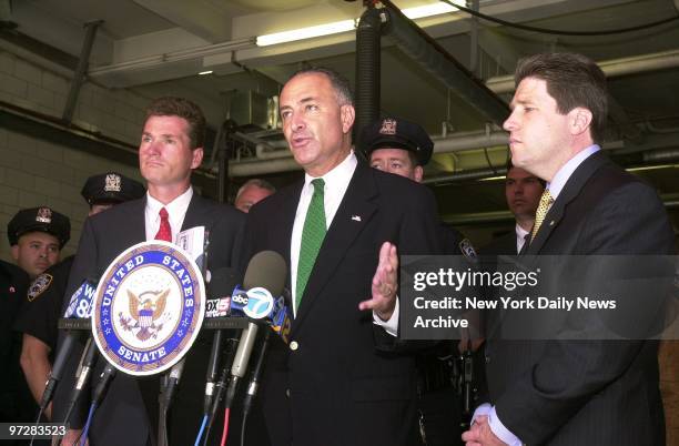 Sen. Chuck Schumer , flanked by Stephen Cassidy , president of the Uniformed Firefighters Association, and Pat Lynch, president of the Patrolmen's...