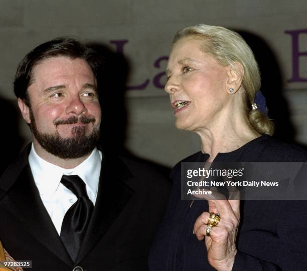 Nathan Lane and Lauren Bacall get together at party celebrating the Broadway play, "The Man Who Came to Dinner." LAne stars in the show.