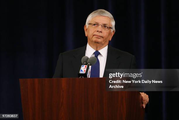 National Basketball Association Commissioner David Stern speaks during a news conference at the Westin New York hotel in Times Square about disgraced...