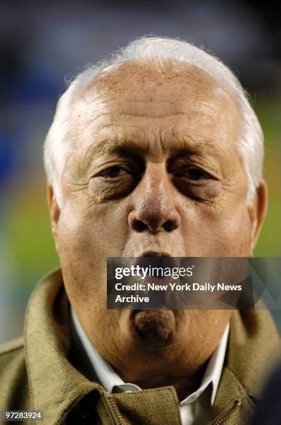 Former Los Angeles Dodgers' manager Tommy Lasorda is on hand at Shea Stadium to watch the Dodgers face off against the New York Mets in Game 2 of the...