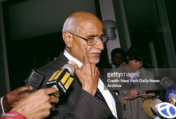 Former Manhattan Borough President Percy Sutton outside Jacobi Hospital after visiting Betty Shabazz.