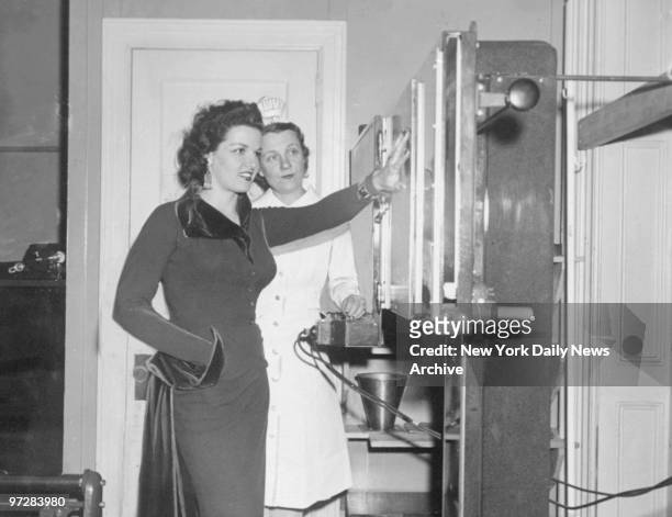 Jane Russell with nurse Anne Koski, at the Cancer Clinic in the New York Infirmary on E. 15th St., before having a mammogram.
