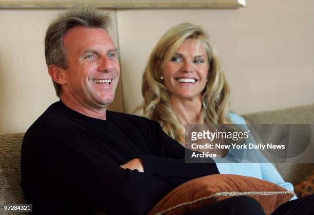Four-time Superbowl champ Joe Montana and his wife, Jennifer, speak to the media at the Four Seasons Hotel. The Hall of Fame quarterback, who was...