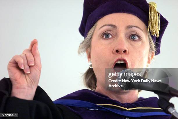 Sen. Hillary Rodham Clinton gives the keynote address at commencement exercises at York College in Jamaica, Queens.