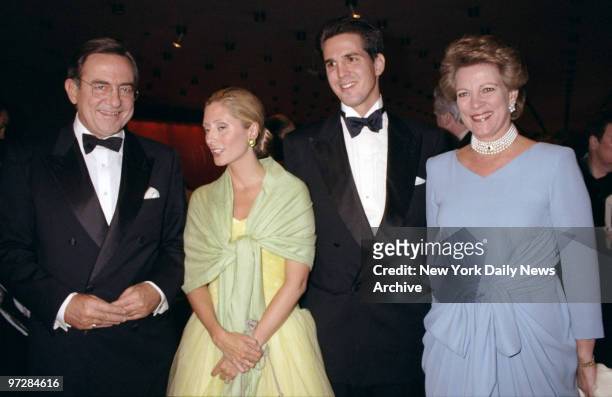 Crown Prince and Princess Pavlos of Greece are flanked by King Constantine and Queen Anne-Marie of Greece at the New York City Ballet Spring Gala at...