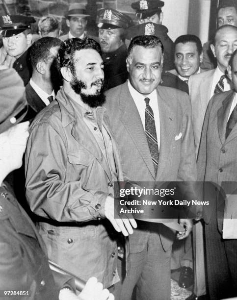 Cuban leader Fidel Castro and Gamel Nasser, of the United Arab Republic of Egypt, at the Republic Embassy.
