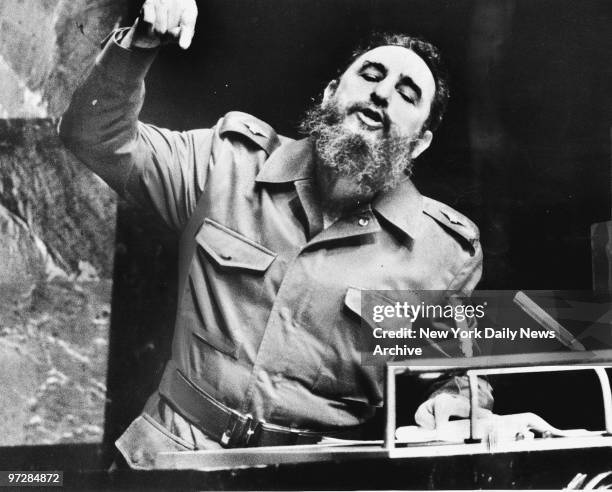 Cuban President Fidel Castro addresses the United Nations General Assembly.