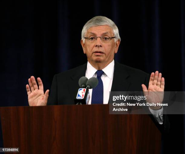 Commissioner David Stern speaks during a news conference to discuss former NBA referee Tim Donaghy.,