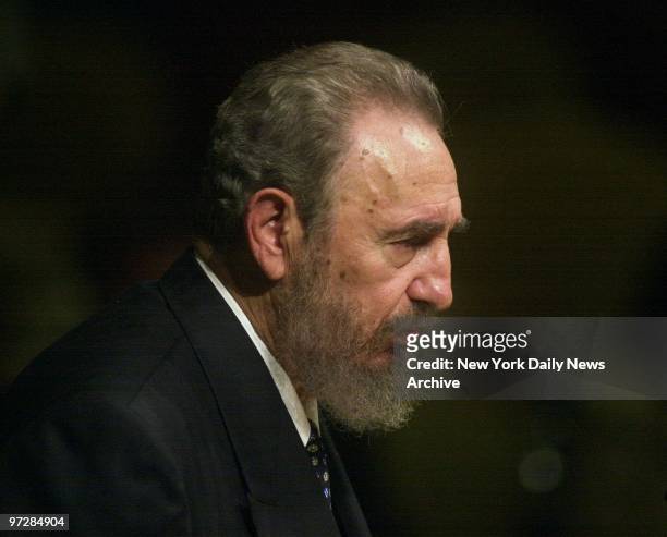 Cuban president Fidel Castro addresses a meeting of world leaders at the United Nations Millenium Summit.