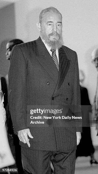 Cuban President Fidel Castro arrives for ceremonies marking the 50th anniversary of the United Nations.