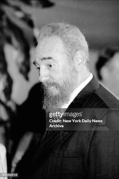 Cuban President Fidel Castro arrives for ceremonies marking the 50th anniversary of the United Nations.