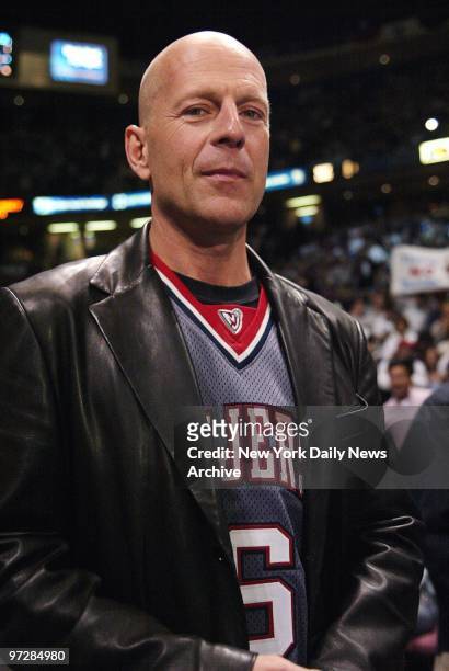 Bruce Willis is at Continental Airlines Arena for Game 3 of the NBA finals between the New Jersey Nets and San Antonio Spurs.