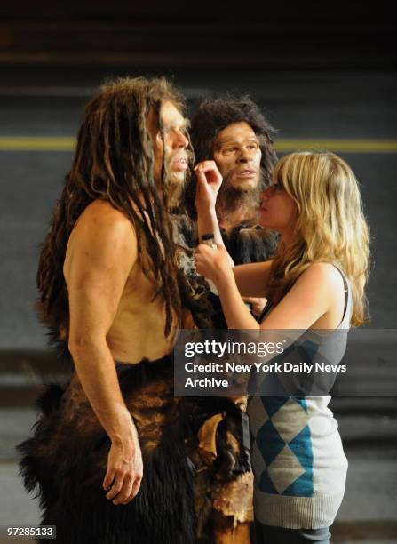 Neanderthal man is made up for filming ...at the filming outside the Museum Of Natural History on Central Park West of "Night At The Museum 2 :...