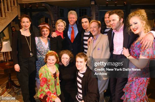 Sen. Hillary Clinton , former President Bill Clinton and daughter Chelsea join cast members of the Broadway show "Noises Off" after their performance...