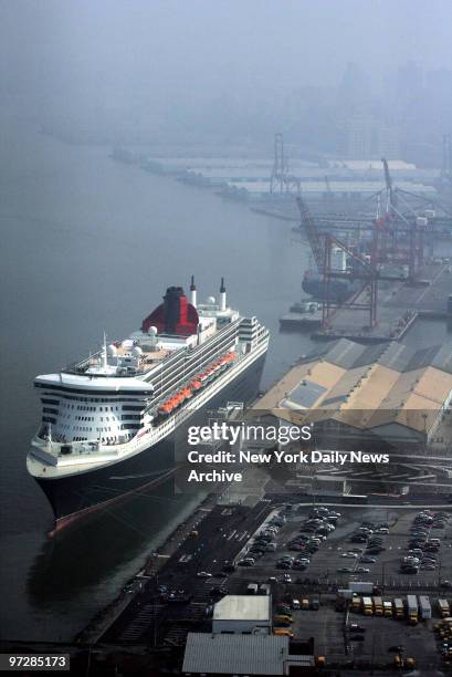 Cunard's 1,132-foot Queen Mary 2, the world's largest ocean liner, is docked for the first time at its new home port after arriving at the Brooklyn...