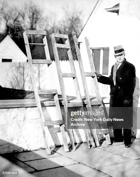 Bruno Hauptmann trial in Flemington for the kidnap and murder of Charles A. Lindbergh Jr.. The sectional ladder, by which kidnapers mounted to baby's...